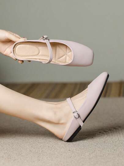 Women's Fashion Square Toe Slip-On Lilac Pumps, Casual Versatile Office Shoes, Elegant Mary Janes Flat Mules For Spring Autumn Outdoor Walking