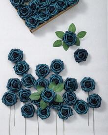 25Pcs Artificial Roses Flowers Fake Roses With Stems Real Touch Foam Flowers For DIY Wedding Bouquet Baby Shower Centerpiece Floral Arrangement Party Home Decor(Dark Red) - Merak Biru - View 5