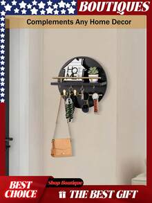 Key Holder For Wall Decorative With Shelf And Hooks, Mail Organizer Wall Mount With Sunglasses Holder, Circular Design Entryway Key Rack Hanger, Rustic Home Decor Boho Wall Decor, Key Rack, Key Holder Wall Mount, Key Holder For Wall, Key Organizer, Key Hooks For Wall, Mail Organizer Wall Mounted, Keys Holder On Wall, Key Hook, Wall Key Holder, Mail Holder, Key Hanger, Mail Holder For Wall, Car Key Holder,Shelf With Hooks, Key Hooks, Dog Leash Holder For Wall, Key Hanger Wall Mount, Key And Mail Holder For Wall - Black&gold-A - 查看 4