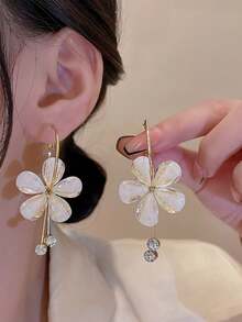 1 Cặp Hoa tai pha lê hình tròn mặt dây chuyền dài phong cách tối giản, thích hợp cho phụ nữ sử dụng hàng ngày - Vàng - Xem 3