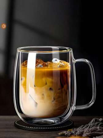 Double-Layer Glass Coffee, Equipped With An Insulating Device, Features A Simple, Luxurious And Transparent Design. With A Handheld Handle, It Is Suitable For Making Cappuccino, Coffee, Tea, Hot And Cold Beverages, And Is Ideal For Easter, Christmas And Christmas,The Ideal Coffee, Tea, Milk And Other Beverages Are Indispensable For Homes, Offices And Cafes.