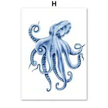 1pc/3PCS Wall Arts Posters Optional Frame Modern Watercolor Blue Coastal Sea Creatures Posters Prints Octopus Conch Jellyfish Wall Art Canvas Painting Room Home Decor - Multicolor - View 55