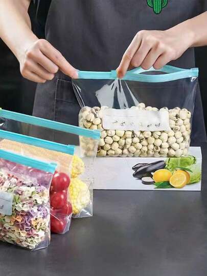 45pcs Reusable Airtight Food Storage Bags (10 Large, 15 Medium, 20 Small), Thick Freezer Bags, Microwave , Blue, For Long-Term Food Preservation And Organization, Transparent PE Zipper Bags, Suitable For Kitchen Food Categorization, Snack Storage, Fruit And Vegetable Sorting, Ensuring Freshness, Essential Household Food Preservation Bags