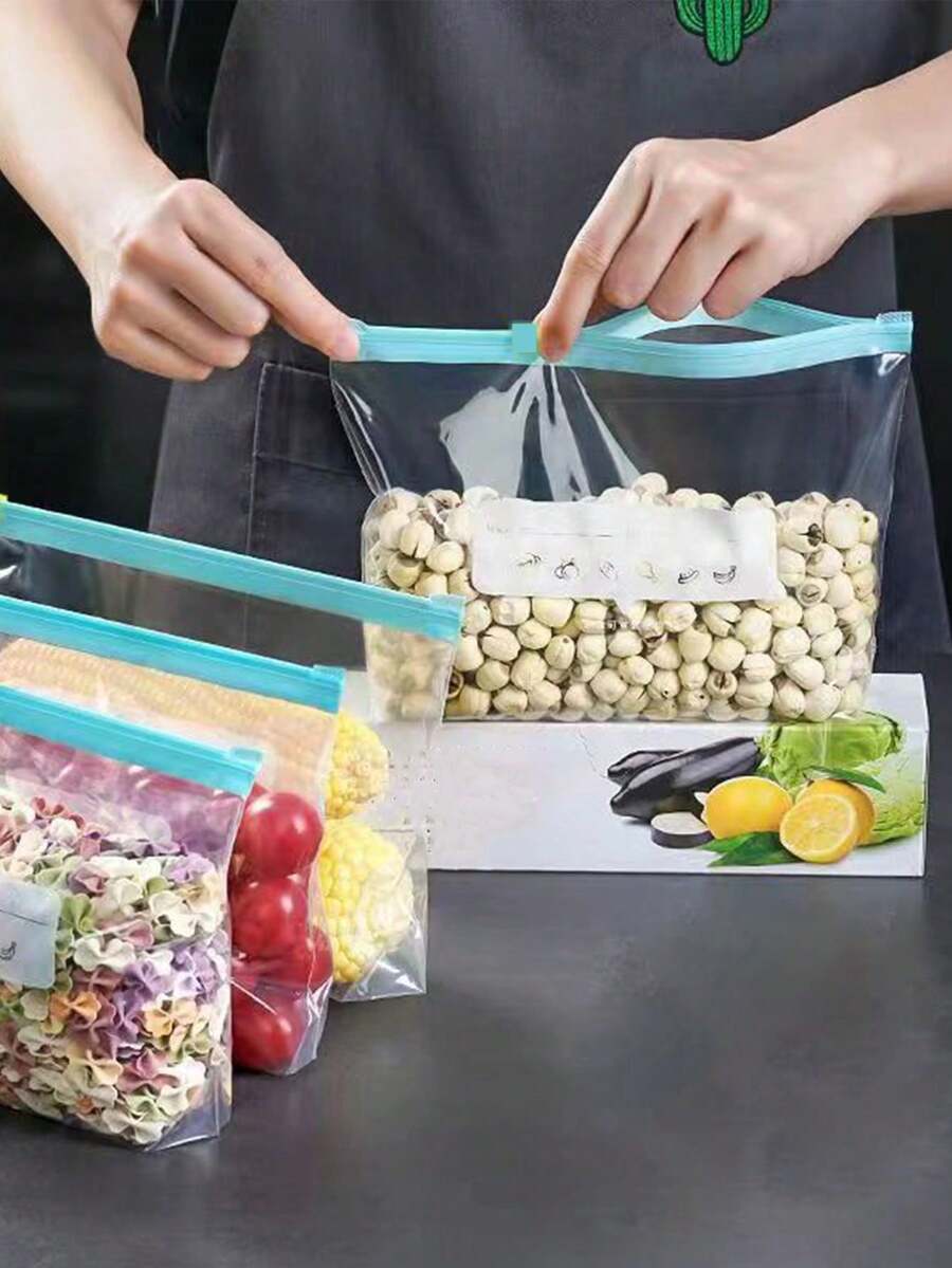45pcs Reusable Airtight Food Storage Bags (10 Large, 15 Medium, 20 Small), Thick Freezer Bags, Microwave , Blue, For Long-Term Food Preservation And Organization, Transparent PE Zipper Bags, Suitable For Kitchen Food Categorization, Snack Storage, Fruit And Vegetable Sorting, Ensuring Freshness, Essential Household Food Preservation Bags - Transparent - View 1