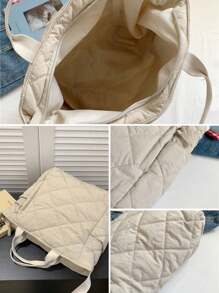 1 pezzo Borsa a spalla trapuntata in cotone tinta unita di grande capacità per le donne, borsa casual da sport all'aperto, adatta per viaggi, scuola, ufficio, portatile e spaziosa