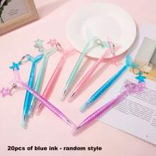 Set de 12 piezas/5 piezas/1 pieza de bolígrafos de gel con purpurina con cola de sirena y colgante de estrella de mar, Body ovalado de plástico, tapa de presión, punta media, tinta negra de 0,5 mm, apto para adultos y vuelta al colegio