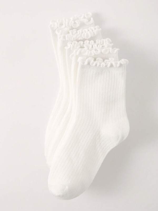 5/10 Pairs Kids White Vertical Stripe Socks With Frill Edge, Simple Fashion Versatile, Skin-Friendly Soft Breathable Casual Mid-Calf Socks, Suitable For Daily Wear, Holiday Gift, Back To School