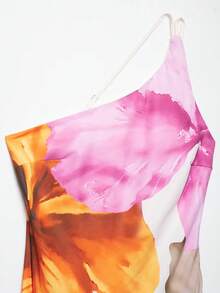 ZEVITY Vestido largo de playa asimétrico con escote trasero y estampado de flores