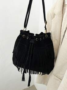 1 pieza Bolso de mano con borlas de moda y gran capacidad, bolso de hombro con cordón, bolso de mensajero, bolso casual versátil, regalo ideal para vacaciones, apropiado para uso diario - Multicolor - Ver 15