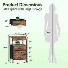 Bedside Table With Charging Station Vintage Side Table 60cm - Chocolate Brown - View 2