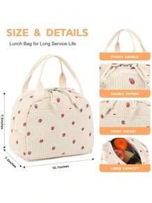 Borsa termica da pranzo per l'esterno, borsa isolante per lavoro, campeggio, picnic, carina in velluto a coste, borsa termica riutilizzabile