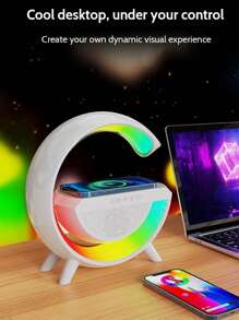 Lampe RVB colorée, commande par application, lampe de chevet de nuit avec chargement sans fil pour téléphone portable, enceinte créative, lampe de nuit de chevet de chambre à coucher intelligente et colorée, chargeur sans fil pour téléphone portable et montre, enceinte musicale, lampe de décoration de bureau