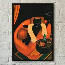 1 件有趣的黑白猫红酒海报印刷家居客厅卧室入口酒吧咖啡厅艺术画装饰可选框架 - 彩色 - 查看 84