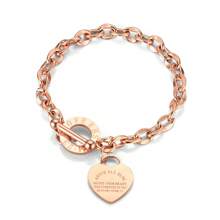 1pc Women's Stainless Steel Heart Engraved Titanium Chain Bracelet With Toggle Clasp For Daily Wear & Date Night Gifts