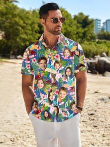 Customized Hawaiian Shirts, Personalized With Human, Pet, Cartoon Or Holiday Graphics For Men, Women And Youth Ornamental,Dawg Stylish,Fashion,Hipster,Contracted,Easy Costume,Modest Fashion,Minimal Chic,Casual Custom,Unique,Personalized Ideal Gifts For Him Family,Boyfriend,Friends, Men's Summer Top