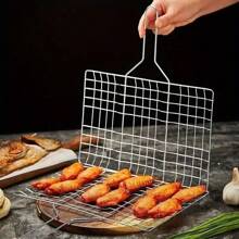 2/1 Pcs Foldable Stainless Steel Barbecue Basket, Outdoor Cooking Tools And Accessories, BBQ Tools, Grilling Grates, Racks, Pans, Kitchen Utensils, Detachable & Portable Fish And Vegetable Rack, Outdoor BBQ Accessories | Detachable Handle | Stainless Steel Basket, BBQ Accessories, Large Capacity Portable BBQ Basket - Durable Metal And Wood Design, Suitable For Fish, Chicken Wings