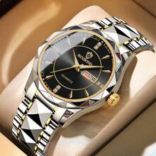 1 Stück Herren Uhr Gold Blau 50m wasserdicht rostfrei 316 Edelstahl leuchtende Zeiger Japan importiertes Quarz Automatikwerk - Hochwertig eingebaute langlebige Japan Batterie Englisch Sonntag Kalender präzise Zeitanzeige Herren Geburtstags Geschenk Ehemann Vatertag Hochzeit Andenken