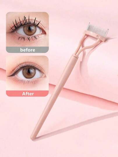 1pc Pink Steel Lash Comb Eyelash Brush Stainless Steel Dense Tooth Comb Portable Lash Curling Auxiliary Tool Eye Makeup Tool False Eyelash Grooming Tool