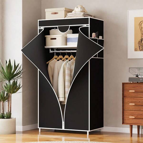 1 peça de guarda-roupa simples reforçado com tubo de aço, armário de armazenamento moderno e minimalista para quarto, adequado para casas de aluguel