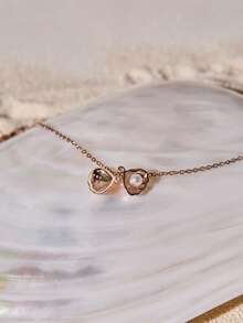 Tropiscape 1件不锈钢锆石镶嵌镂空贝壳珍珠项链，营造度假氛围，休闲放松，海滩秋季圣诞节冬季圣诞礼物