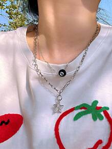 3pcs/Set Silver Star Necklace, Fashion Women Chain Necklace & Charm Necklace Set, Silver-Color Necklace Sets For Ladies