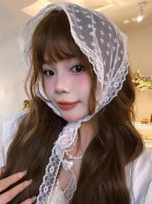 1pc French Lace Floral Bandana, Countryside Style, Sweet For Daily Wear, Travel, Photo Shooting Bandanas Head Bandana Hair Scarf