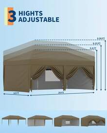 20x10 Pop Up Canopy Tent Outdoor Canopy One-Person Set Up Heavy Duty Commercial Instant Tent Shelter, 6-Sidewall+Brown - Brown - View 4