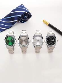 RICECGO RICECGO 1pc Men's Classic Quartz Watch - Business Style, Circular Dial, Calendar Display, Stainless Steel Strap, Quartz Movement, Suitable For Daily Wear, Ideal Gift For Birthdays Or Special Occasions, Anniversary Gift, Back To School Gifts.