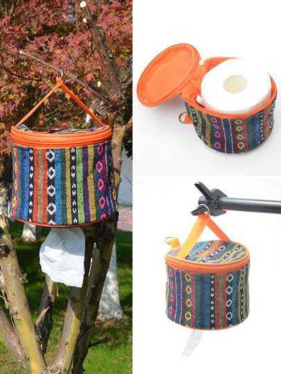 1 pezzo Custodia per fazzoletti da esterno, borsa portaoggetti per rotoli di carta da campeggio, porta rotolo di carta igienica per auto e casa, portafazzoletti portatile da appendere alla tenda, stile nazionale, pieghevole, scatola di immagazzinaggio per accessori da campeggio