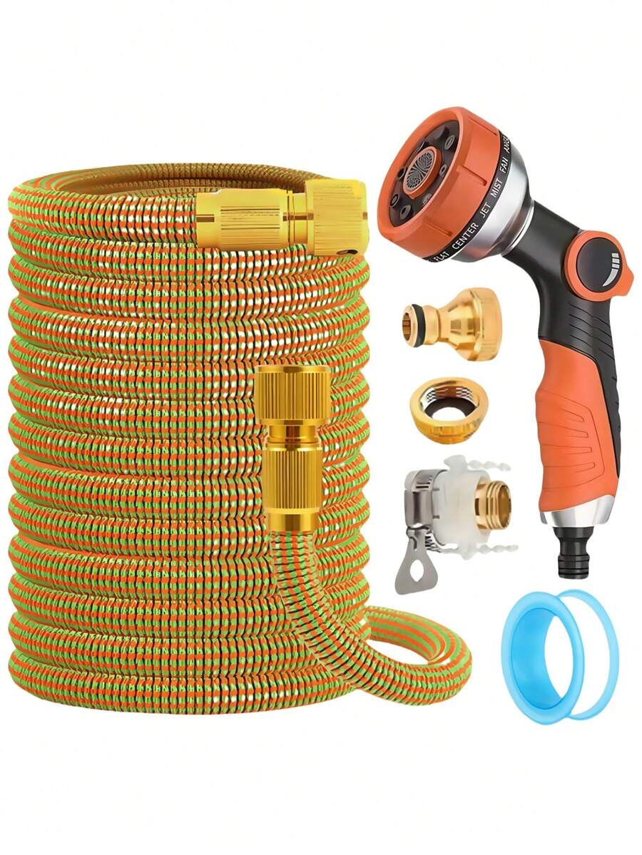1 Stück Gartenschlauch Set mit Hochdruckbrause, Gartenschlauch Set, strapazierfähiger Gummi, universelle Anschlüsse, geeignet für Reinigung von Haus und Auto, Auto-Wasch-Zubehör, multifunktionales Garten Set, ausziehbares Schlauchdesign, Gartenschlauch