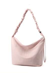 Women's Crossbody Bag Drawstring Shoulder Strap Pleated Canvas Bag Underarm Bag Casual Large Capacity Shoulder Bag