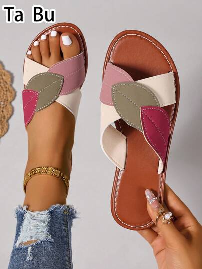 Damskie sandały na jesień w nowym stylu z motywem liści, na wakacje, na imprezę, na imprezę, na plażę, zielone, płaskie kapcie damskie, beżowe sandały damskie, złote płaskie sandały damskie, różowe sandały damskie