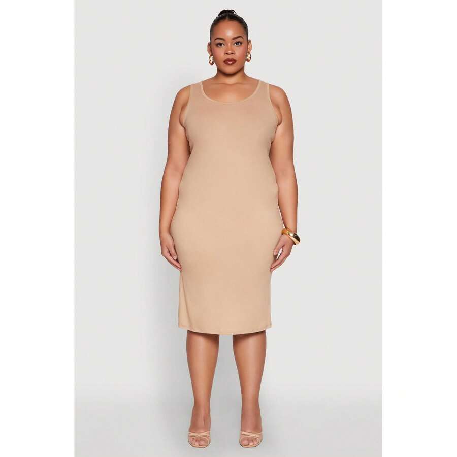 Vestido midi de cuello de barco talla grande - Multicolor - Ver 1