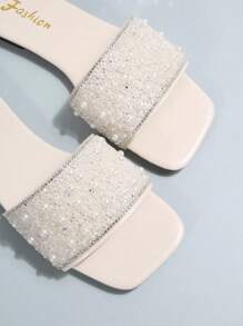 Women's Summer Casual Rhinestone Slide Sandals, Versatile Outdoor Plastic Flat Sandals