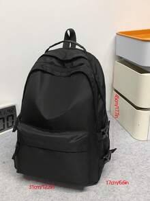 新款多层大容量双肩包，简约时尚女大学生背包，户外徒步旅行，黑色 - 黑色 - 查看 5