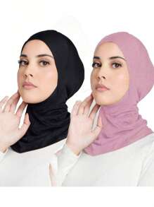 2 pièces Femme Mode Couleur unie Élastique sous le menton Foulard Bonnet Béret pour Femmes Abaya Utilisation quotidienne Sous Casquette