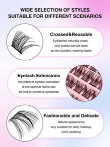 Rikuaild 110 piezas Racimos de pestañas D Curl con efecto de ojos de gato de 8-16mm, pestañas individuales naturales y tupidas, racimos de pestañas cruzadas DIY para extensiones de pestañas con aspecto natural - Negro - Ver 3