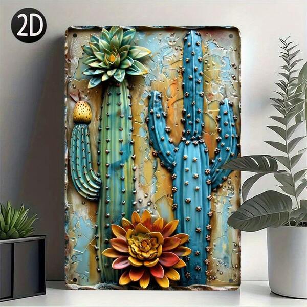 Vintage Eisen Kaktus Sukkulenten Hof Schild - Wandbehang Metalldekoration, Mehrzwecknutzung für Zuhause, Küche, Terrasse, Garten, Restaurant, Bar - humorvolle Wanddekoration, ideales Geschenk für Freunde