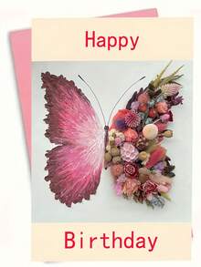 1pc Beautiful Floral & Butterfly Happy Birthday Greeting Card,School Supplies,Back To School
