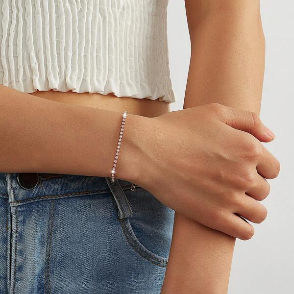 1 Piece Bohemian Style Four Claw Set Pink Cubic Zirconia Simple Fashion Adjustable Hypoallergenic Women's 18K Gold Plated Bracelet For Daily Wear Or Gift For Her