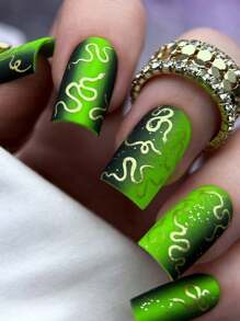 24 sztuki zielony gradient wężowy nail art lato krótki prasowanie na sztuczne paznokcie zestaw