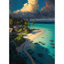 1 pieza Impresiones y carteles de arte de pared con opción de marco - Escenas naturales de viaje con vista al mar, pueblo costero, coches - Decoración de arte de lienzo para la sala de estar del hogar - Cuadros de pared - Regalos