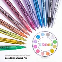 12er Set Metallic Marker, wasserfest und lichtbeständig farbige Malerstifte für Felsen Malerei, Basteln, DIY Fotoalben, Holz, Kunststoff, Keramik, Glas, Metall, Stein, Stoff, Leder und Papier Schulanfang