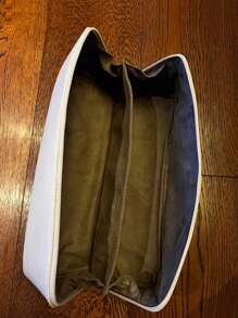 1 pieza Bolsa de almacenamiento en forma de almohada para secador de pelo, bolsa de almacenamiento portátil de PU a prueba de polvo para secador de pelo sin hojas, rizador, hierro rizador, para viajes, con compartimentos para cosméticos, útiles escolares y artículos de aseo.