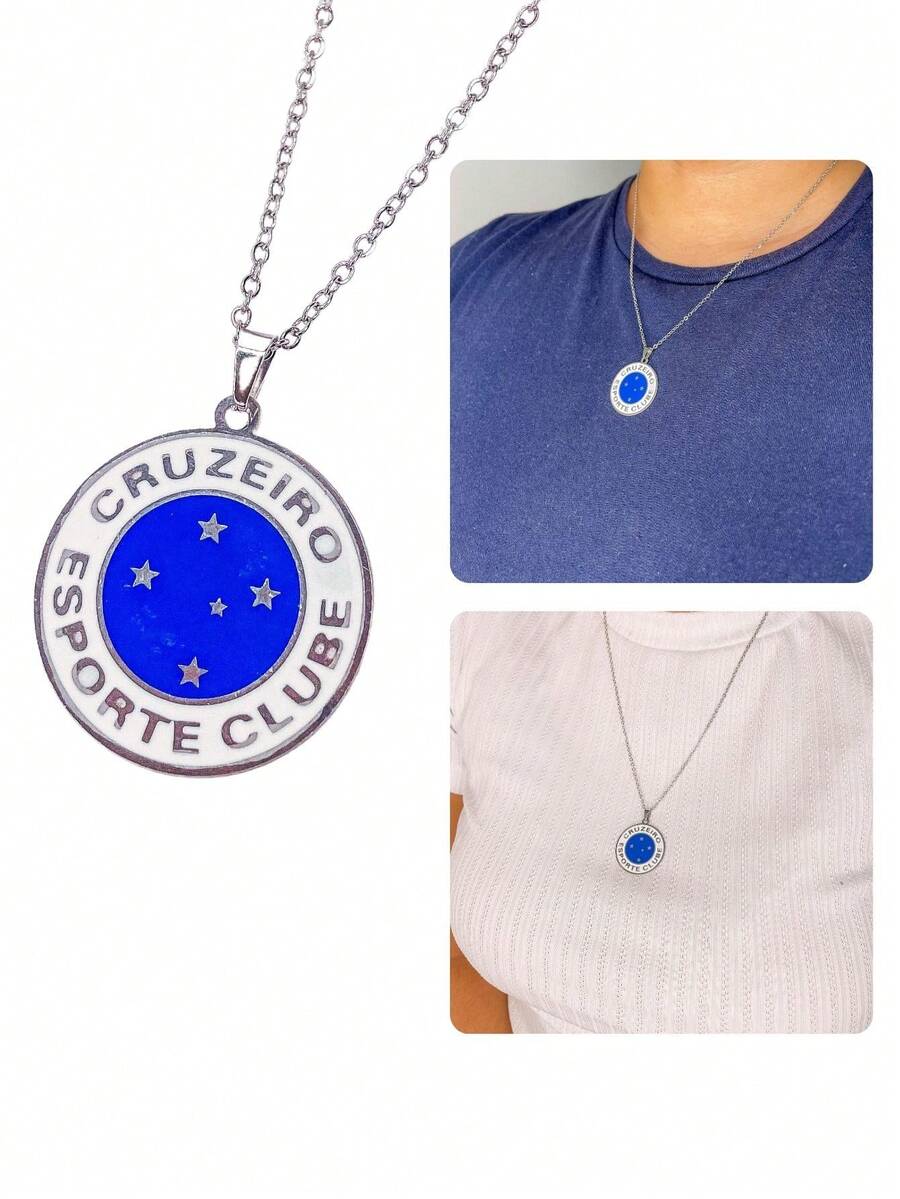 Necklace Cord Chain 55cm Unisex Pendant Team Cruzeiro Sports Club Raposa Celeste Stainless Steel - 銀色 - 查看 1