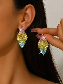 Retro Shining Club Bar Rhombus Crystal Rhinestone Earrings Stud Wedding Party Graduation Jewelry - Orange - View 13