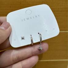 3pcs Delicate Earrings Set, 14K Gold Plated Star Earrings, Low Allergy Cartilage Stud Earrings, Everyday Layered Earrings, Suitable For Sensitive Ears (3pcs, Single Ear Wear) - Gold - View 7