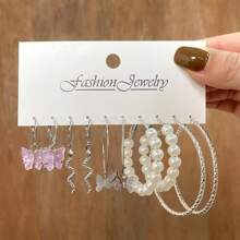10prs Fashionable And Elegant Butterfly Pearl Earrings Set For Women