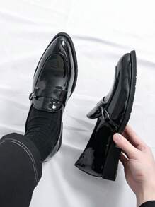Slip-On Slip-On Glossy Loafers, Solid Black, Casual Leather Shoes With Spiczasty Nosek Dla Mężczyzn. Nadają się na Ślub, Imprezę Lub Nieformalne Okazje, Slip-On Design