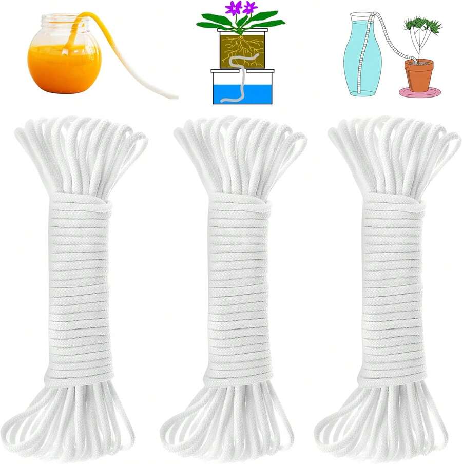Sistema dispositivo de cuerda automática pasiva y perezosa para riego de 300 pies de 1/6 pulgada, cuerda de mecha de auto riego para macetas de flores, sistema hidropónico, asistente de plantas en vacaciones y arranque de semillas ORIMERC - Blanco - Ver 1